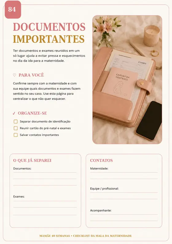 Página de documentos importantes do checklist da maternidade