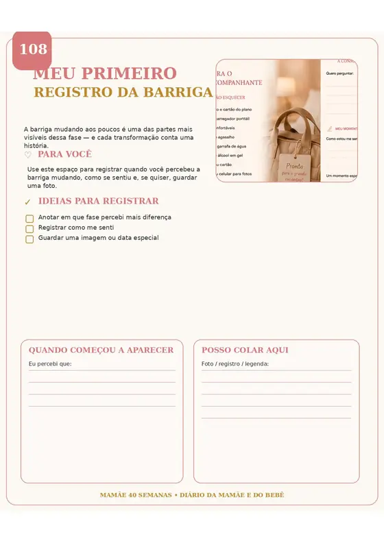 Página do diário para registrar a barriga crescendo